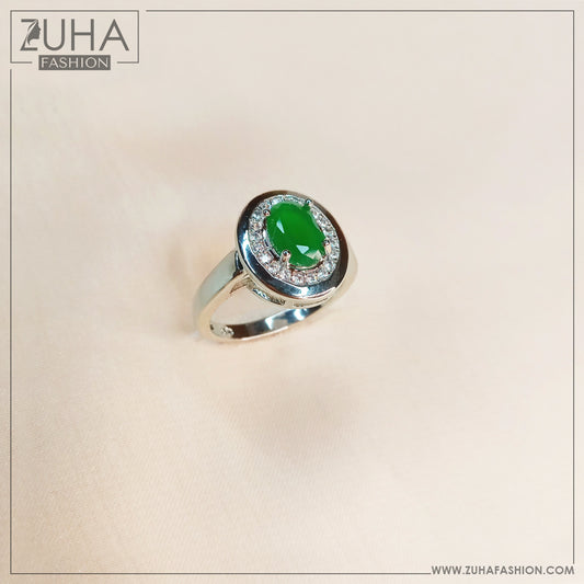 Green Crystal Silver Ring 0206