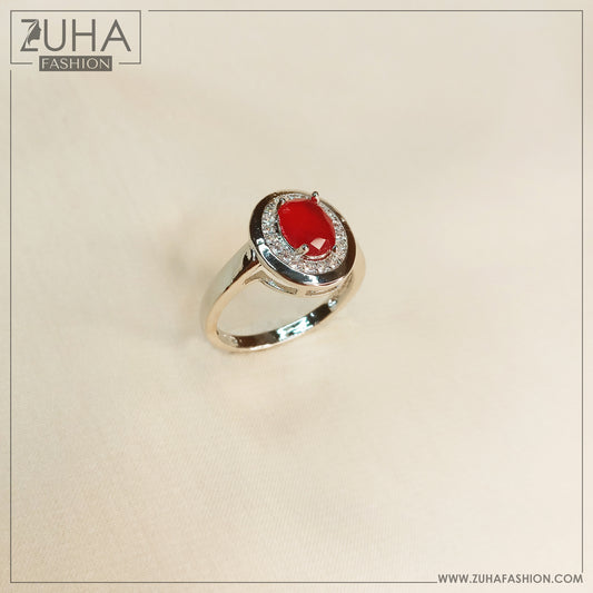 Red Crystal Silver Ring 0206