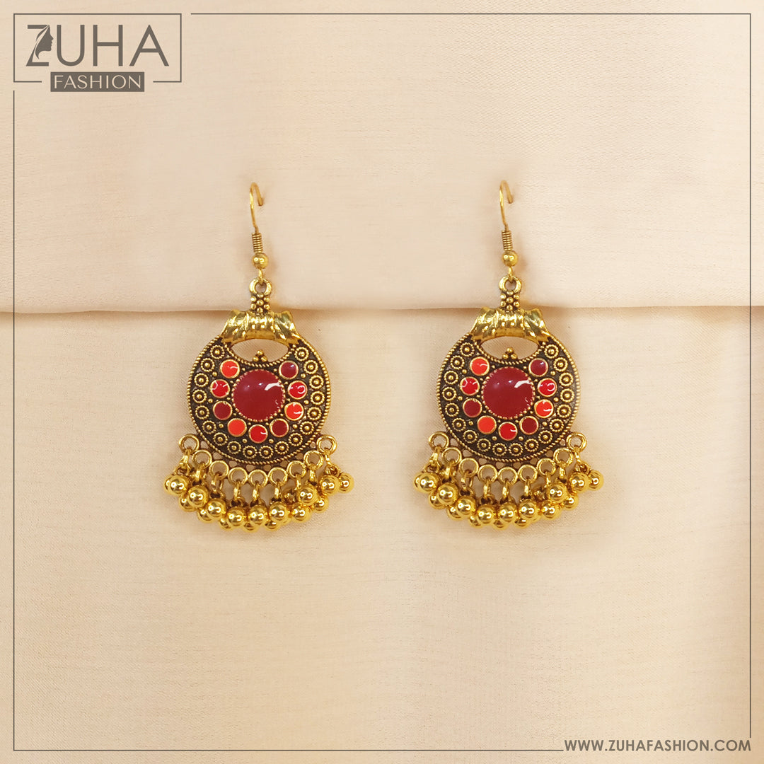 Antique Golden Red Earrings 0351