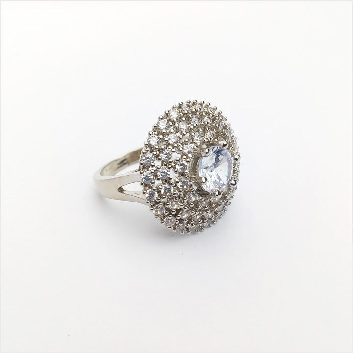 one carat silver crystal ring