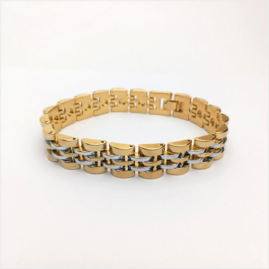 Gold Silver Plated Stainless Steel Mens Bracelet 0864