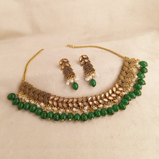 green polki choker bridal necklace set