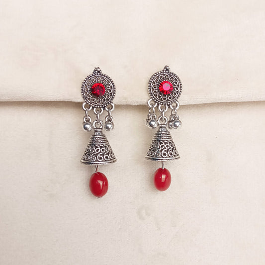 red silver jhumki earrings