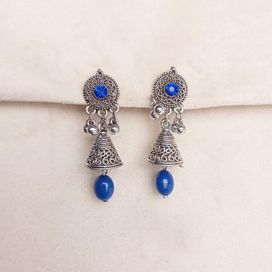 blue silver jhumki earrings