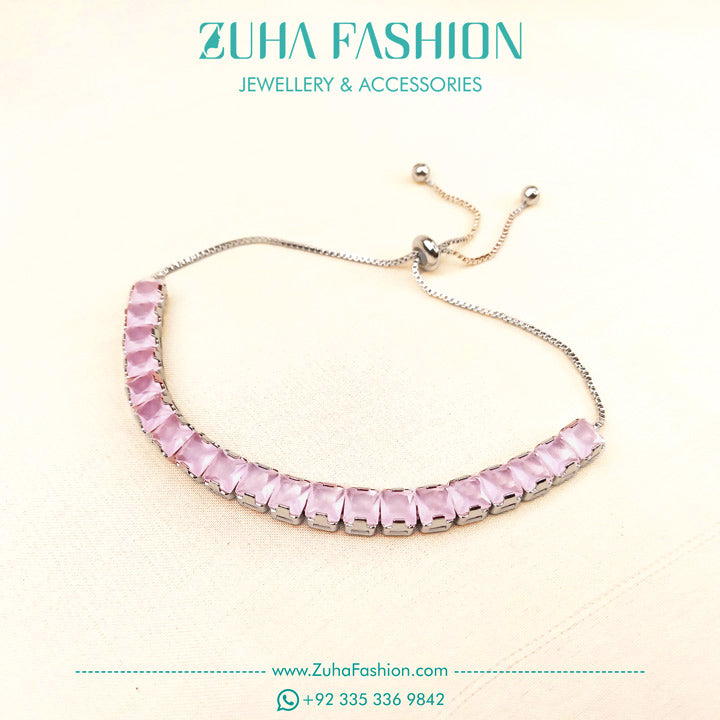 Pink Zircon Chain Bracelet for Girls 0931
