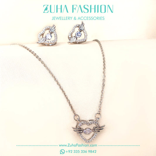 Flying Heart Silver Necklace Set 0978