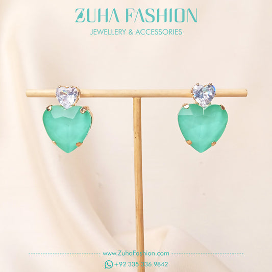 Green Heart Earrings for Girls 0982