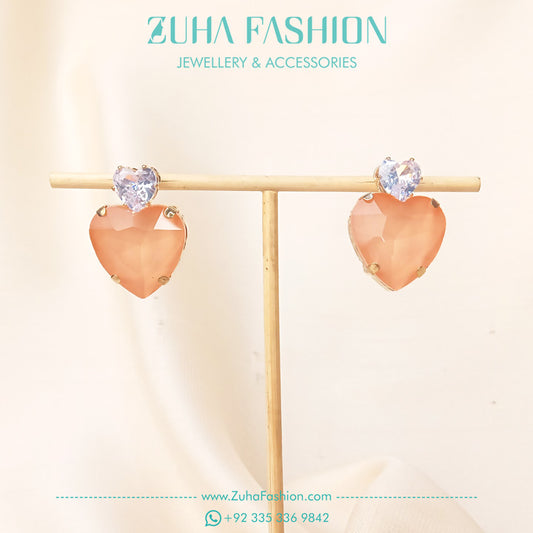 Peach Heart Earrings for Girls 0982