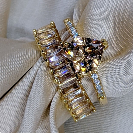 Double Heart Champage Adjustable Golden Ring 4136