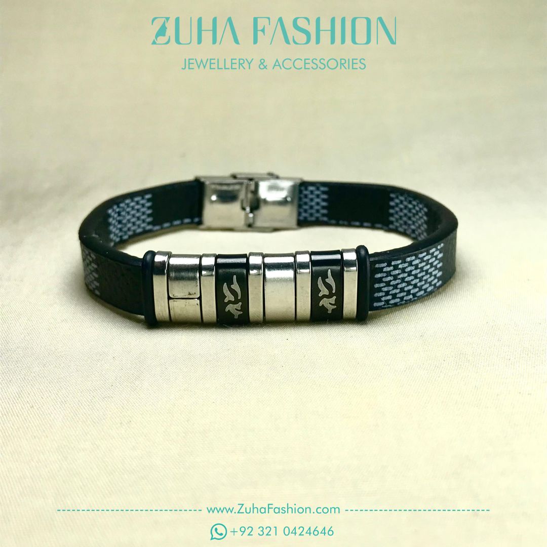 Silver-Lined Falcon Leather Bracelet 1002