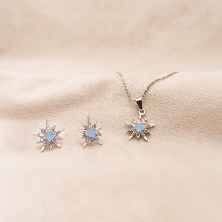 Turquoise Zircon Star Necklace Set 0792