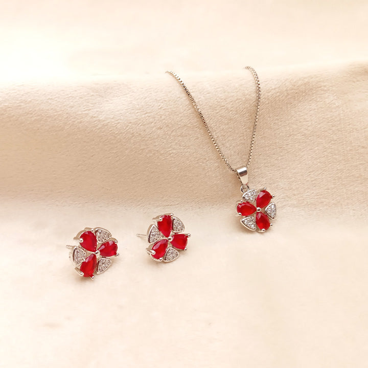 Red Zircon Flower Necklace Set 0791