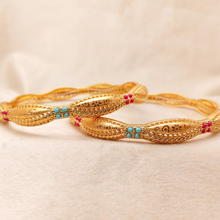 Turquoise Red Kundan Bangles 0795