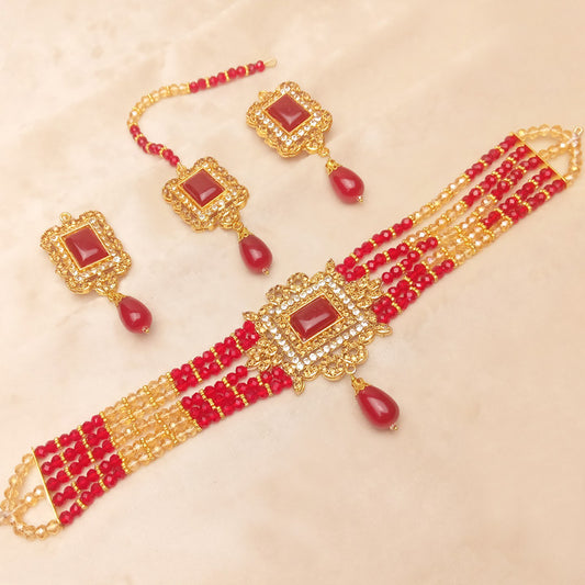 Champagne Red Bridal Choker Set 0774