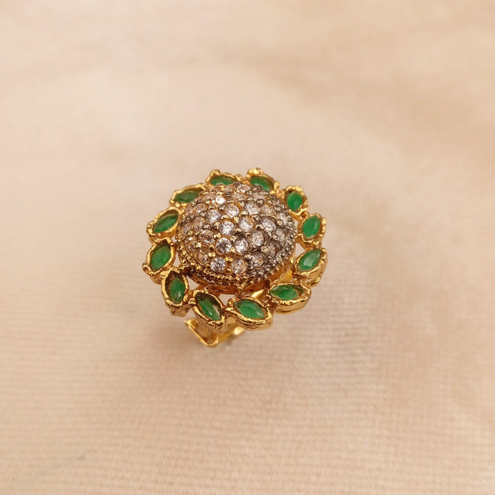 adjustable green kundan ring