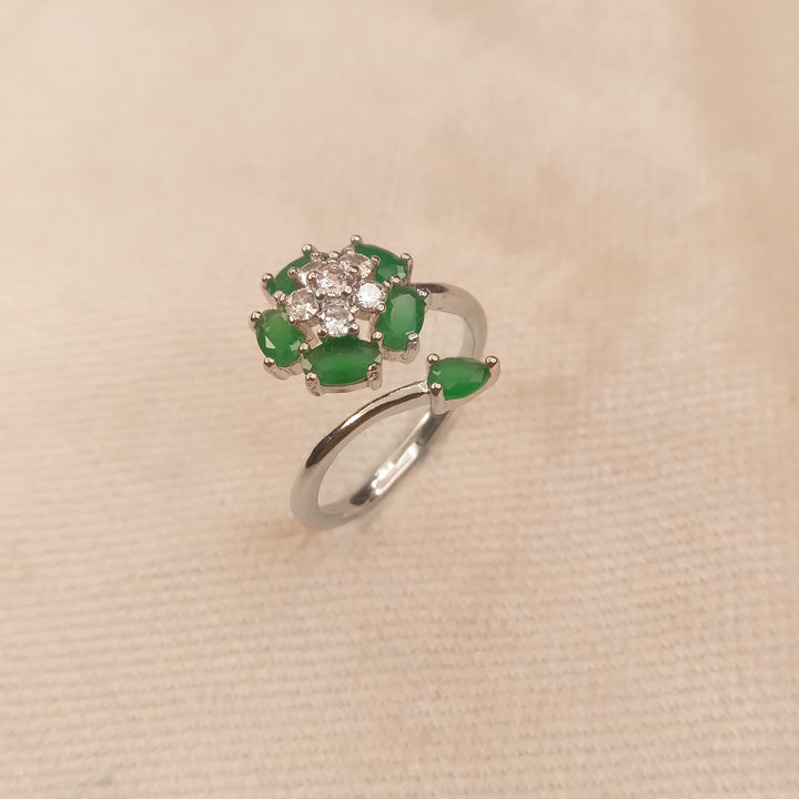 adjustable silver green ring