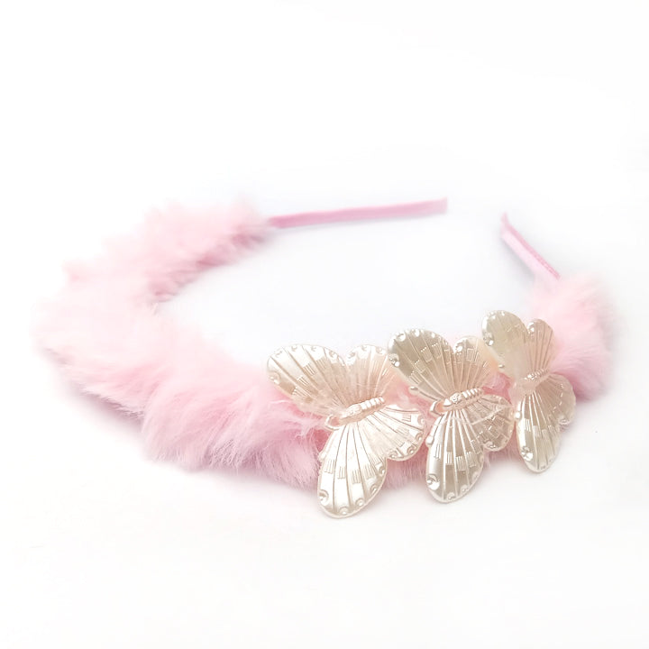 Baby Pink Fur Butterfly Hair Band 0820