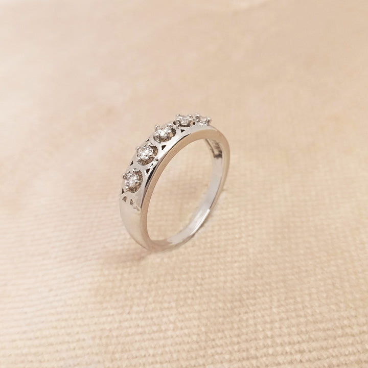 Silver Zircon Ring Finger Band 0714