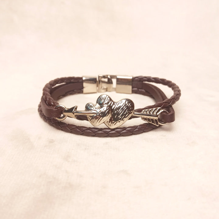Brown Leather Band Heart Bracelet 0701