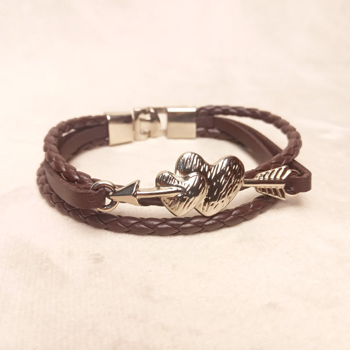 Brown Leather Band Heart Bracelet 0701