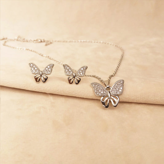 Butterfly Silver Necklace Set for GIrls 0640