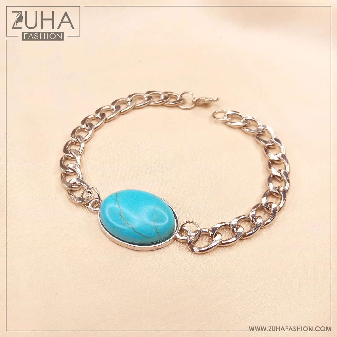 Turquoise Stone Silver Gents Bracelet 0452