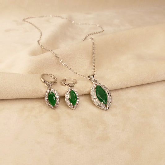 Silver Green Necklace Set 0429