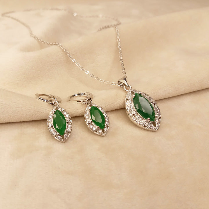 Silver Green Necklace Set 0429