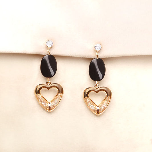 Golden Black Heart Earrings 0680