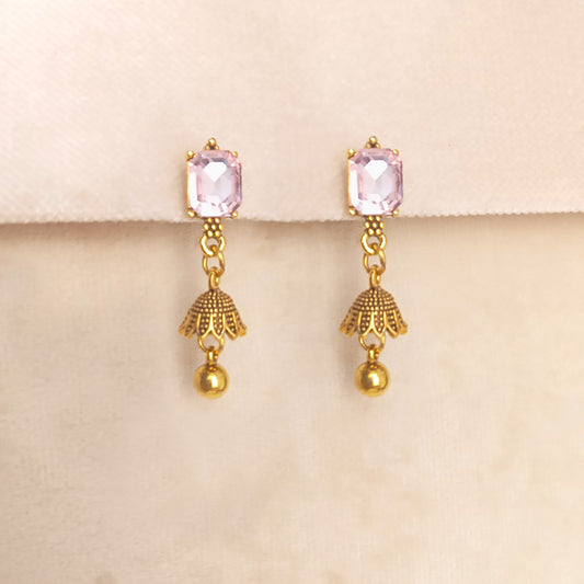 Traditional Jhumka Earrings Crystal Pink 0726