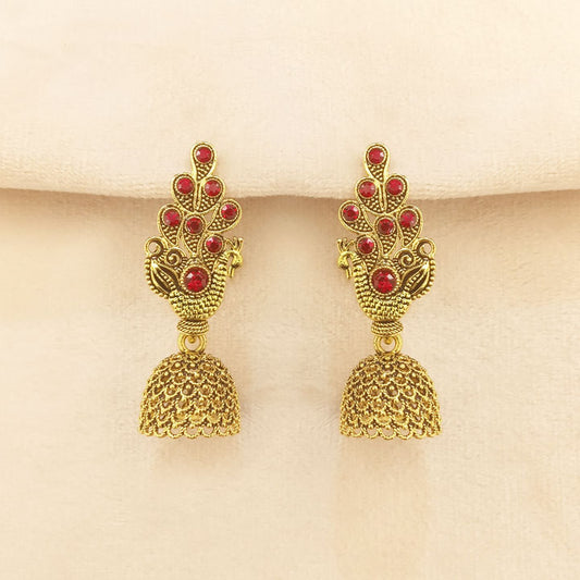 Maroon Peacock Jhumka Earrings 0649