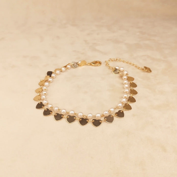 Pearl Hearts Double Chain Anklet 0621