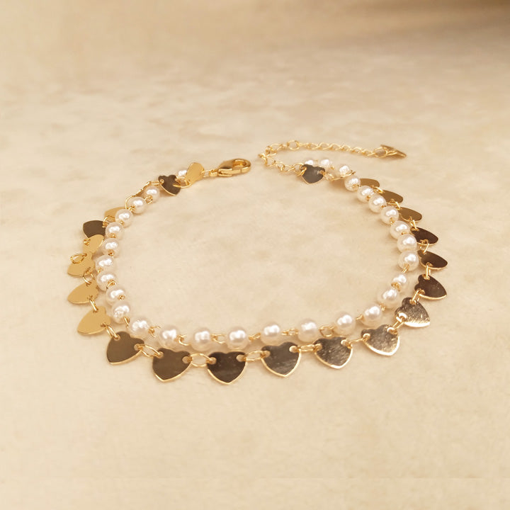 Pearl Hearts Double Chain Anklet 0621