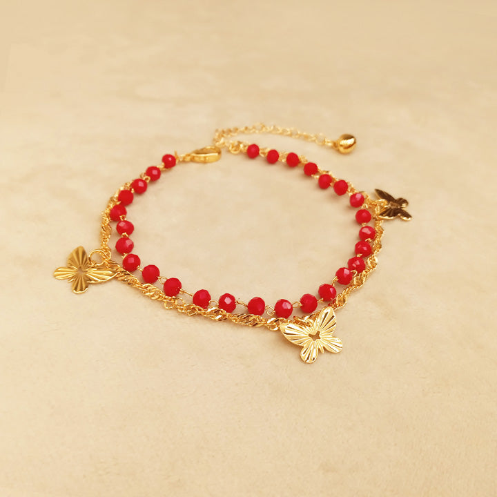 Red Beads Double Chain Anklet 0622