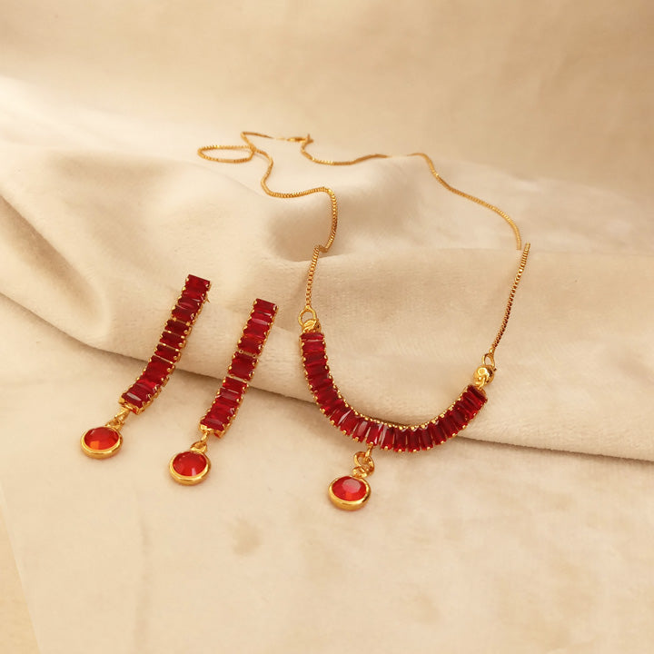 Red Zircon Chain Necklace for Girls 0306