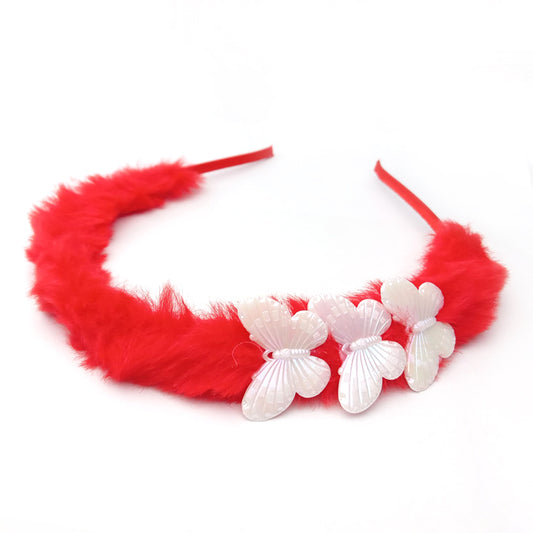 Red Fur Butterfly Hair Band 0820