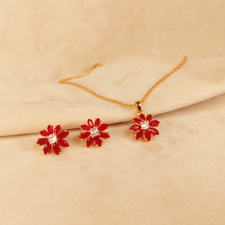Red Flower Necklace Set for Girls 0374