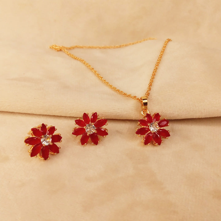 Red Flower Necklace Set for Girls 0374