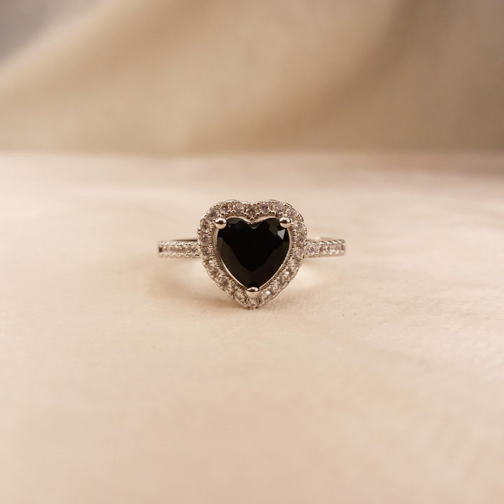 Black Heart Silver Ring 0593