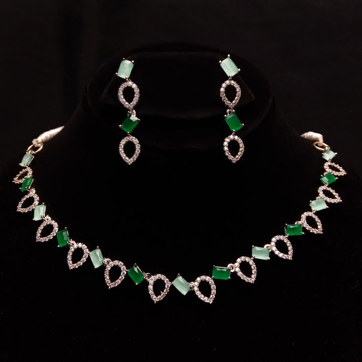 One Carat Bridal Necklace Set Silver Green 0633