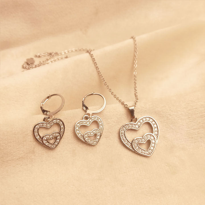 Silver Hearts Necklace Set ZR032