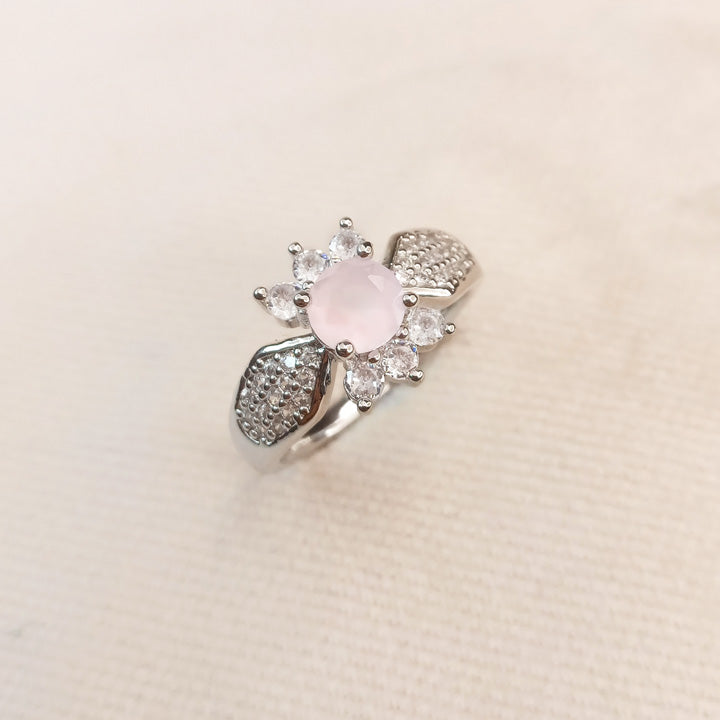 Pink Crystal Silver Ring 0594