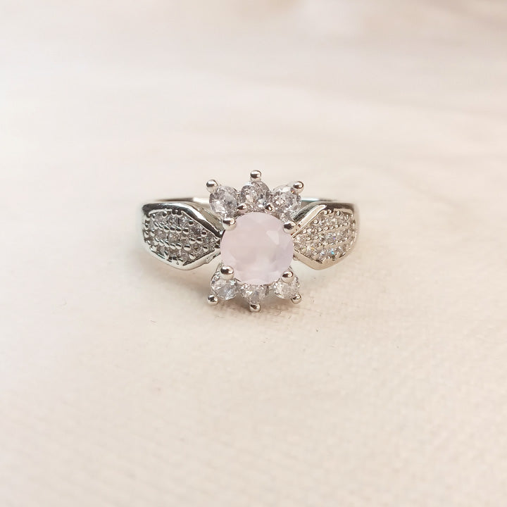 Pink Crystal Silver Ring 0594