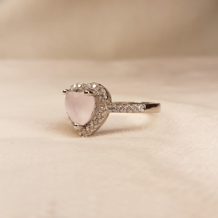 Pink Heart Silver Ring 0593