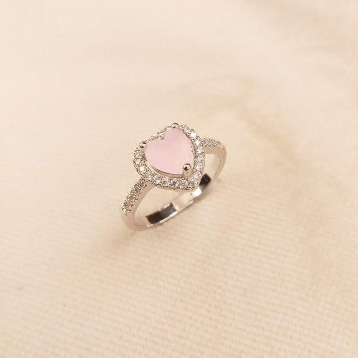 Pink Heart Silver Ring 0593