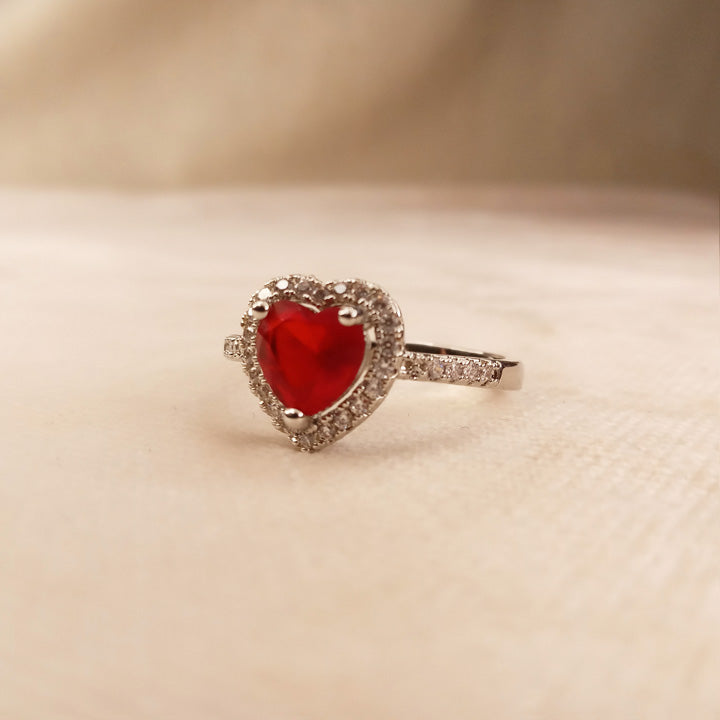 Red Heart Silver Ring 0593