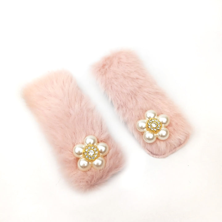 Tea Pink Fur Hair Clip Pair 0824