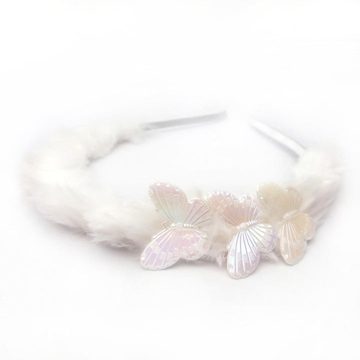White Fur Butterfly Hair Band 0820