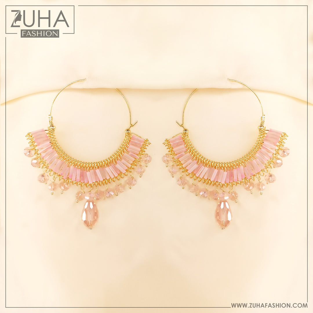 Stylish Pink Large Bali Earrings 0431