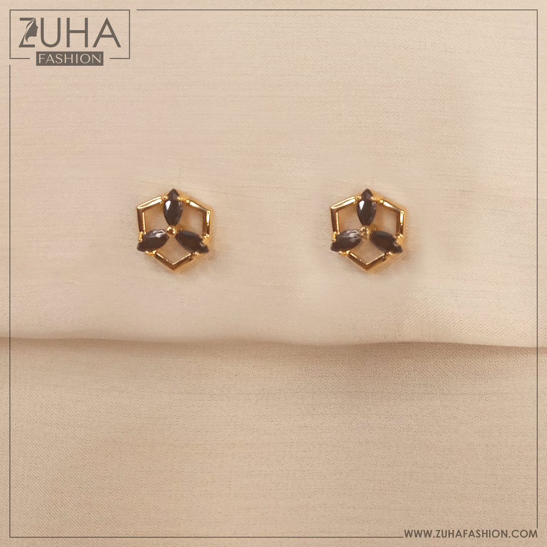 Small Golden Black Ear Studs 0355